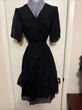Elings Classic Black Midi Wrap Dress Size Medium NIP